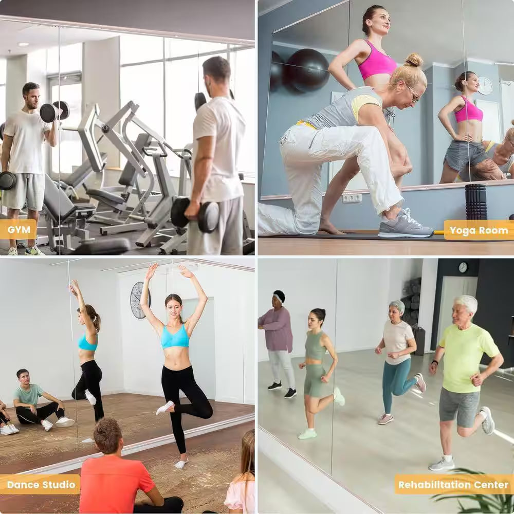 Modern 24 In. W X 48 In. H Frameless Wall Mirror HD Tempered Glass Gym Mirror/Yoga Mirror, Easy Wall Mount (3-Pack)